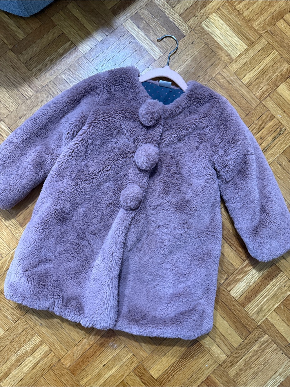 Paz Rodriguez Girls Pink Faux-Fur Pom Pom Coat